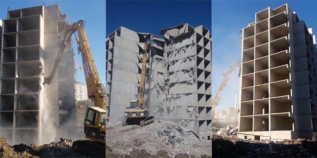 Timya'da 9 katlı bina bitirilmeden yıkıldı